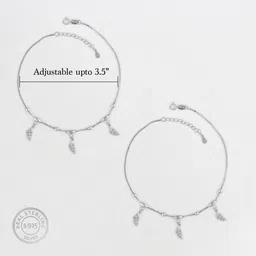 giva 925 Sterling Silver Zircon Leaf AnkletAdjustable(Single) Sterling Silver Toe Anklet image 5