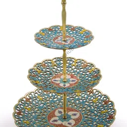 mozo hub 3 Tier Sky Blue Fruit Stand/Cake Stand Brass Cake Server image 2