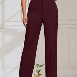 belfry Women Regular Fit Maroon Cotton Blend Trousers-picture-10