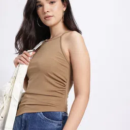 glitchez Casual Regular Sleeves Solid Women Brown Top-picture-36