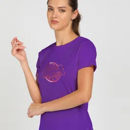 shashvi Women Printed Round Neck Polyester Purple T-Shirt image 3