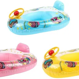 VWretails Kids Inflatable Car Pool Float with Steering Wheel, Fun Baby Swim Boat for Toddlers, Cute Water Floatie for Swimming Pool(Red, Pink, Blue, Yellow & Multicolor) Pack of Any One Float Swim Floatation Belt-picture-21