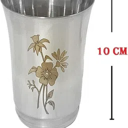 a & h enterprises (Pack of 4) Stainless Steel Laser Floral Water Glasses Set (300 ML)- 4 Pcs H61 Glass Water/Juice Glass image 2
