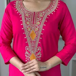 blue wish Women Cotton Rayon Kurta Pant Dupatta Set image 3