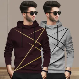 blive Pack of 2 Men Printed Hooded Neck Cotton Blend Maroon, Grey T-Shirt-picture-13