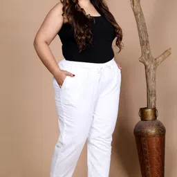 prin fashion house Pack of 2 Women Regular Fit Beige, White Pure Cotton Trousers image 4