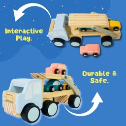 brainybelles Wooden Truck Toy Set with 3 Colorful Cars | Durable,Educational Toy for Kids image 5