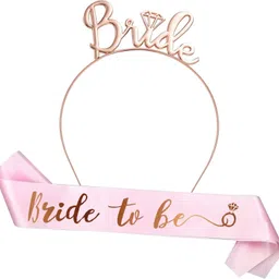 party propz Bridal Shower Decorations Set - Bride to Be Crown and Sash, Pack of 2 image 1