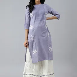 W Women Purple & White Floral Printed Cotton Kurta-picture-21