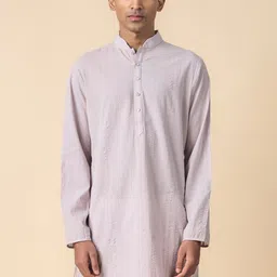 Tasva Men Mandarin Collar Pure Cotton Kurta with Pyjamas Set image 4