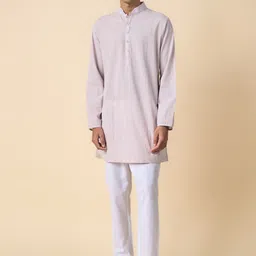 Tasva Men Mandarin Collar Pure Cotton Kurta with Pyjamas Set image 3
