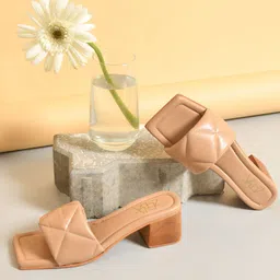 Zebba Beige Block Peep Toes with Buckles-picture-10