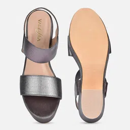 VALIOSAA Gunmetal-Toned Party Block Sandals with Buckles image 4