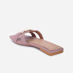 DressBerry Peach Coloured Textured Buckle Detailed Open Toe Flats image 2