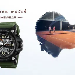 TIMEWEAR Black Dial Green Silicone Strap Sports Analog-Digital Watch - For Men 1283ARMYGREEN image 5
