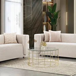 casacraft from pepperfry FiorIni Fabric 2 Seater Sofa In Oberon Parchment Colour image 3