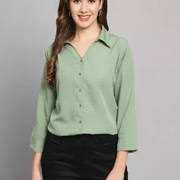aarvia Women Regular Fit Solid Spread Collar Casual Shirt-picture-10