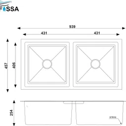 fossa 37"x18"x10" Inch Double Bowl Premium Stainless Steel Handmade Kitchen Sink Matte Finish Silver Included Strainer-Basket, Sink Coupling,Waste Pipe Vessel Sink image 2