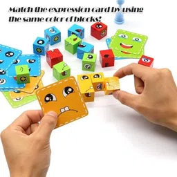 gezeno Emoji Cube Face Matching Rubik Cube Game Wooden Toy With 16 Cubes 72 Cards image 5