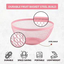 kuber industries Multipurpose Mesh Fruit Basket For Dining Table | HW-14-PNK | Pink Stainless Steel Fruit & Vegetable Basket image 4