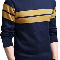 Men Striped Round Neck Cotton Blend Blue T-Shirt-image-74