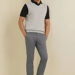 allen solly Men Slim Fit Grey Cotton Blend Trousers image 2