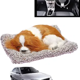 ccmm White/Golden Compact & Lightweight Dashboard Sleeping Cute Dog For Car-03 Decorative Showpiece - 15 cm image 1