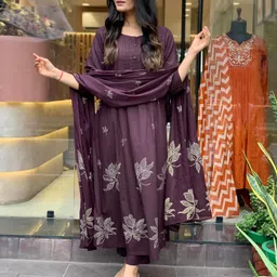 tasrika Printed Anarkali Kurta, Bottom & Dupatta Set image 1