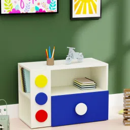Building Blocks Kids Bedside Table in White & Blue Colour-image-99