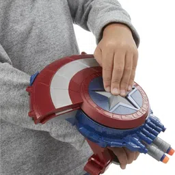 nizomi Marwel Aevengrs Captaon Amrica 2in1 Shild Gun With 10 Soft Dart. New Shield Weapon Model Costume Cosplay Props with Voice Light Party Aevengrs Movie Role Playing,Open Closed Activity image 2