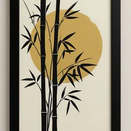 mishra Bamboo Silhouette Wall Art with Golden Sun - For Living Room, Bedroom & Office 13 inch Photo-picture-35