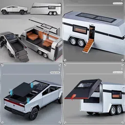 akvanar 1:32 Scale Tesla Cybertruck Pick-Up Trailer with 6 Openable Doors Pull Back image 4