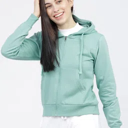 tokyo talkies Women Full Sleeve Solid Hooded Sweatshirt image 1