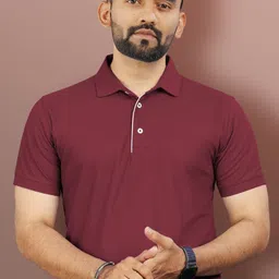 vebnor Men Solid Polo Neck Polyester Maroon T-Shirt-picture-39