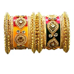 Zindura Set Of 2 Gold-Plated Stone Studded & Pearls Beaded Chudas Bangles-picture-15