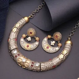 Saraf RS Jewellery Dual-Plated American Diamond Stone-Studded Oxidised Jewellery Set-picture-22