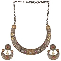 Saraf RS Jewellery Dual-Plated American Diamond Stone-Studded Oxidised Jewellery Set image 5
