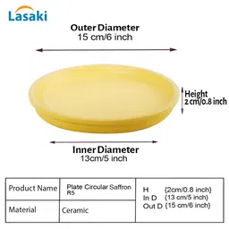 LASAKI 2 Pieces Yellow Round Ceramic Pot Trays image 2