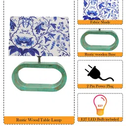 Homesake Algae Blue & Green Wooden Table Lamp With Shade & LED Blue image 4