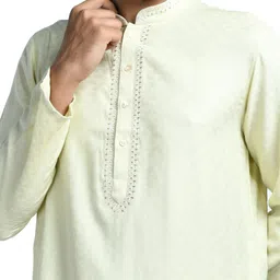ethnitia Men Self Design, Solid Cotton Blend Straight Kurta image 5