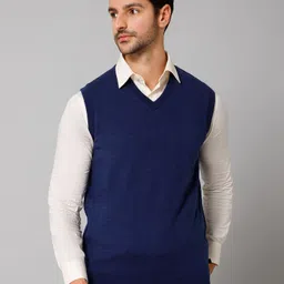 cantabil Men Solid V Neck Reversible Blue Sweater-picture-22