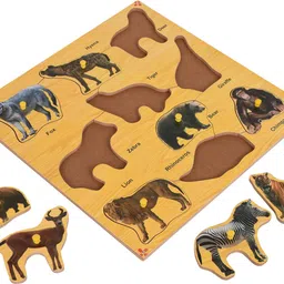 dgcrayons Wooden Birds, Wild & Domestic Animals Jigsaw Puzzle Tray Board with Knobs image 4