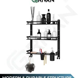 grivan Bathroom Rack/Shelf/Stand With Soap Dish/Tumbler&Liquid Dispenser (BLACK MATTE) BLACK MATTE Towel Holder image 3