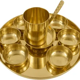 ensource Pack of 10 Bronze Pure Bronze Dinnerware | Handmade Kansa Thali Set | Luxury Royal Dinner Set image 1