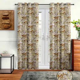 cortina Beige Polyester Floral 9ft Semisheer Eyelet 2 Pc Long Door Curtains-picture-39