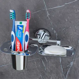 grivan Stainless Steel 2 in 1 Soap Dish with Tumbler Holder, Tooth Brush Holder(Chrome) Stainless Steel Wall Shelf-picture-12
