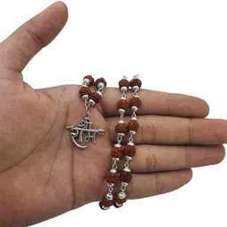 banke collection Most Demanded Bhagwan Ram Dotted Locket Pendant With 5 Mukhi Rudraksha Mala Silver Beads Brass, Wood Pendant Set-picture-27