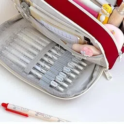 opuscia Multi Compartment Pencil Case Solid Color Cloth Pencil Pouch Large Capacity Stationery Storage Bag Washable Cosmetic & Electronics Storage Pouch for Office Art Canvas Pencil Box image 3