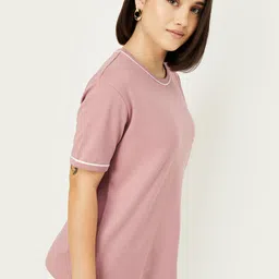 max Women Printed Round Neck Pure Cotton Purple T-Shirt image 4