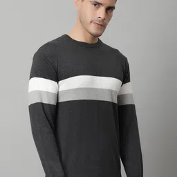 cantabil Men Striped Round Neck Grey Sweater image 4